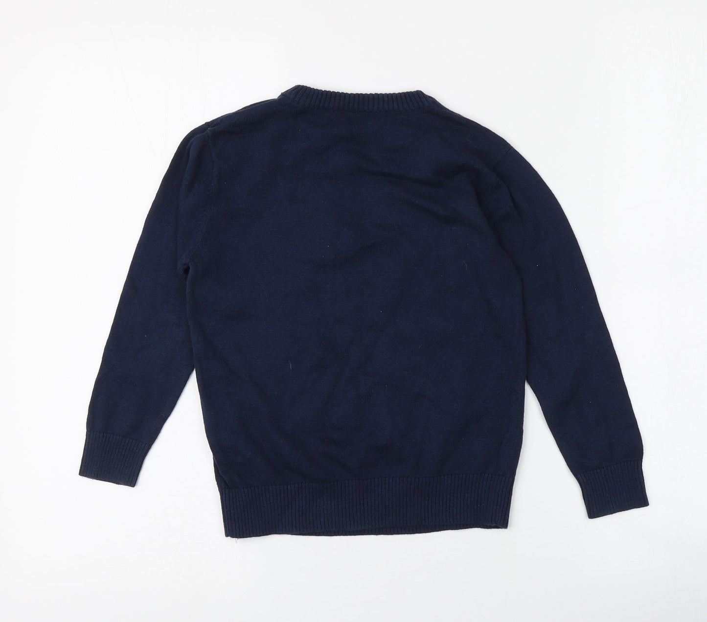 George Boys Blue Round Neck  100% Cotton Pullover Jumper Size 5-6 Years   - Santa Pattern