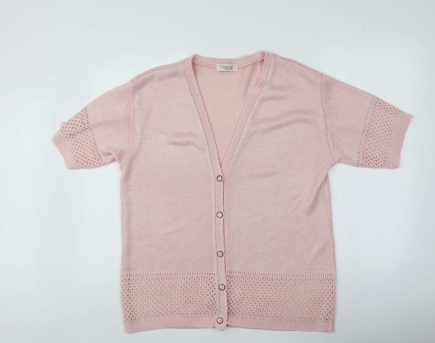 Cignal  Womens Pink V-Neck  Acrylic Cardigan Jumper One Size