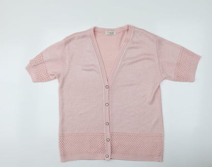 Cignal  Womens Pink V-Neck  Acrylic Cardigan Jumper One Size