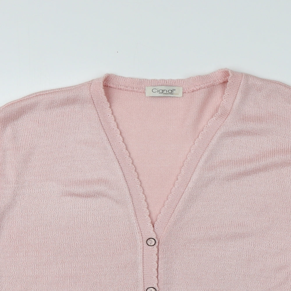 Cignal  Womens Pink V-Neck  Acrylic Cardigan Jumper One Size