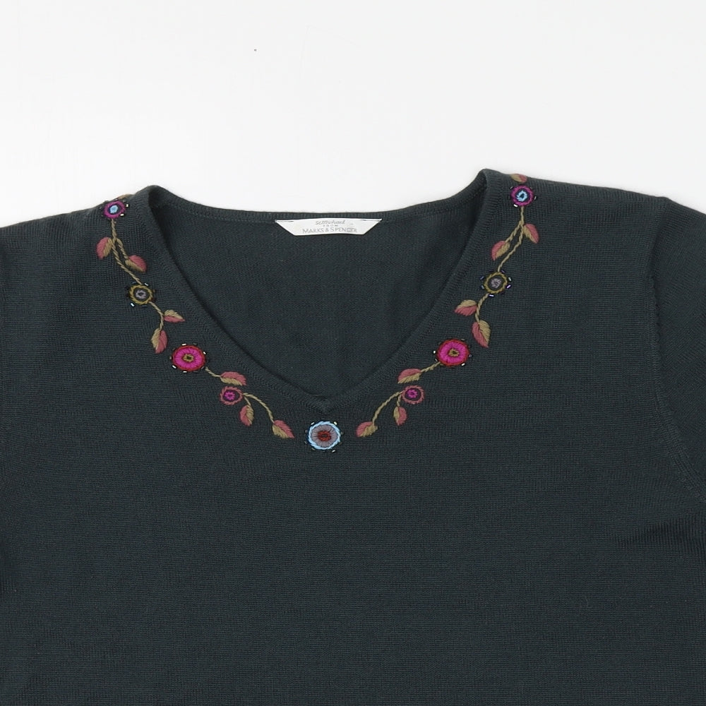 Womens UK Size 16 M&S Green Pullover Jumper