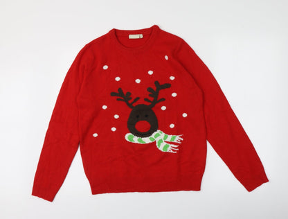 Avenue Womens Red Round Neck  Acrylic Pullover Jumper Size 8