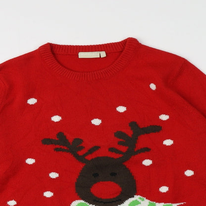 Avenue Womens Red Round Neck  Acrylic Pullover Jumper Size 8