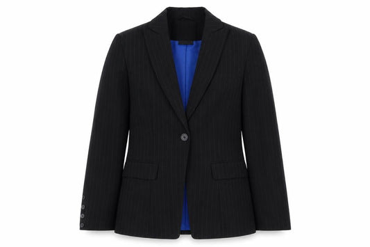 Front view of Definitions women’s black striped jacket, size UK 10