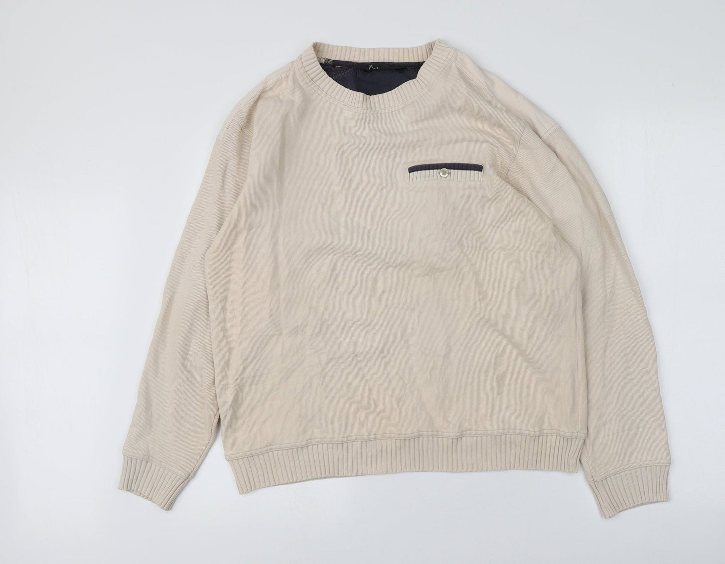 BHS Mens Beige Round Neck  Cotton Pullover Jumper Size M