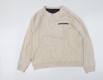 BHS Mens Beige Round Neck  Cotton Pullover Jumper Size M