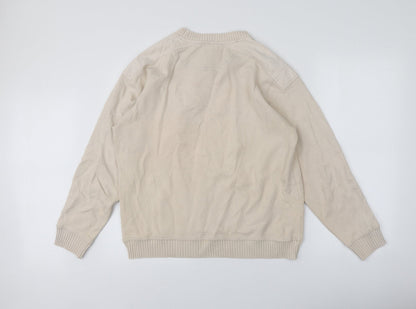 BHS Mens Beige Round Neck  Cotton Pullover Jumper Size M