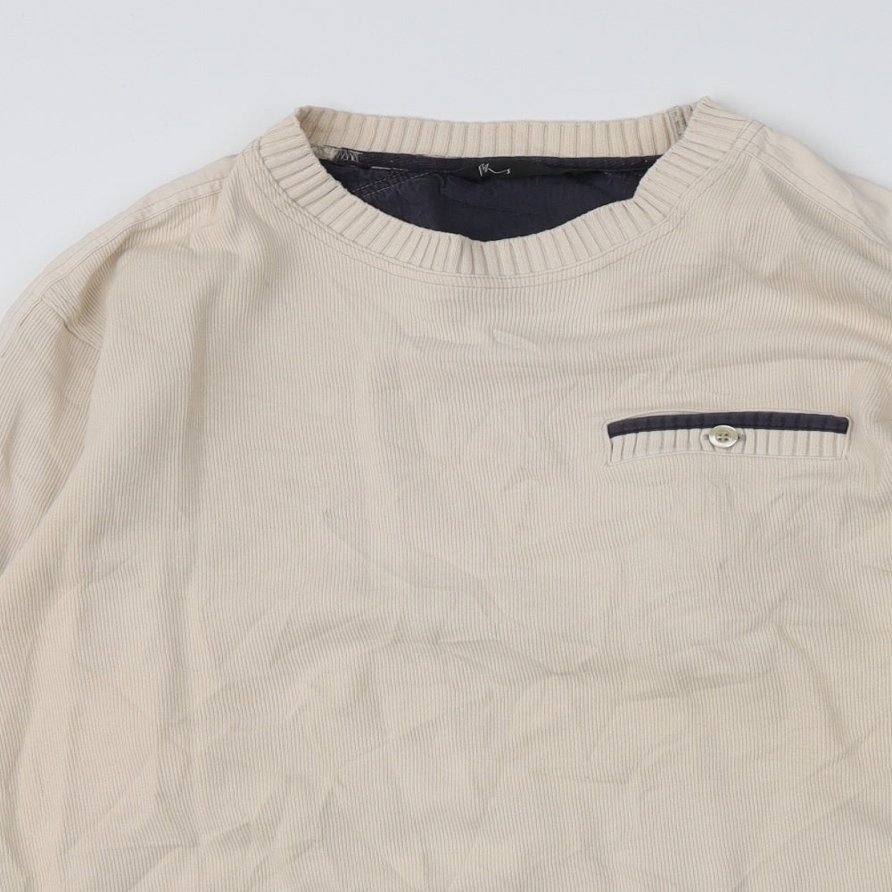 BHS Mens Beige Round Neck  Cotton Pullover Jumper Size M