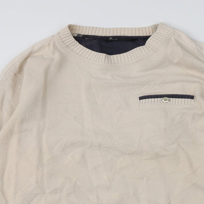 BHS Mens Beige Round Neck  Cotton Pullover Jumper Size M