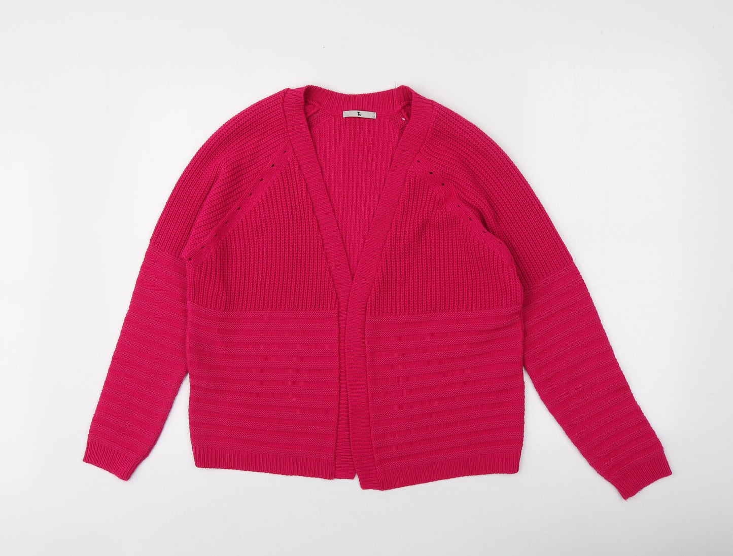 TU Womens Pink V-Neck  Acrylic Cardigan Jumper Size 12