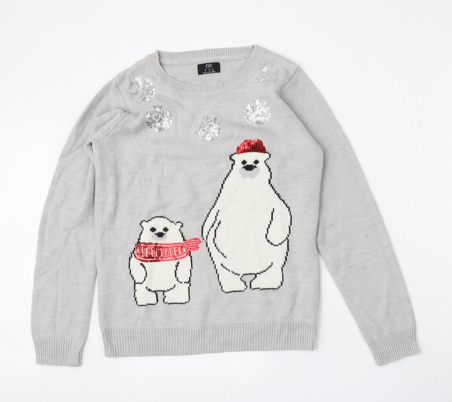 F&F Womens Grey Round Neck  Polyester Pullover Jumper Size 6