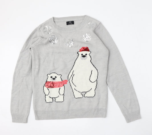 F&F Womens Grey Round Neck  Polyester Pullover Jumper Size 6