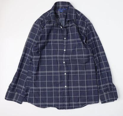 Vince Camuto Mens Blue Check Polyester  Button-Up Size 16 Collared Button