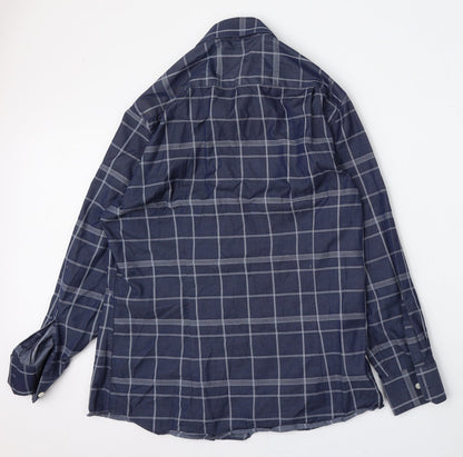 Vince Camuto Mens Blue Check Polyester  Button-Up Size 16 Collared Button