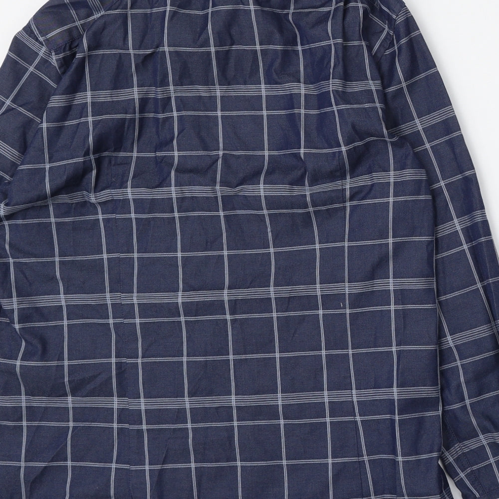 Vince Camuto Mens Blue Check Polyester  Button-Up Size 16 Collared Button