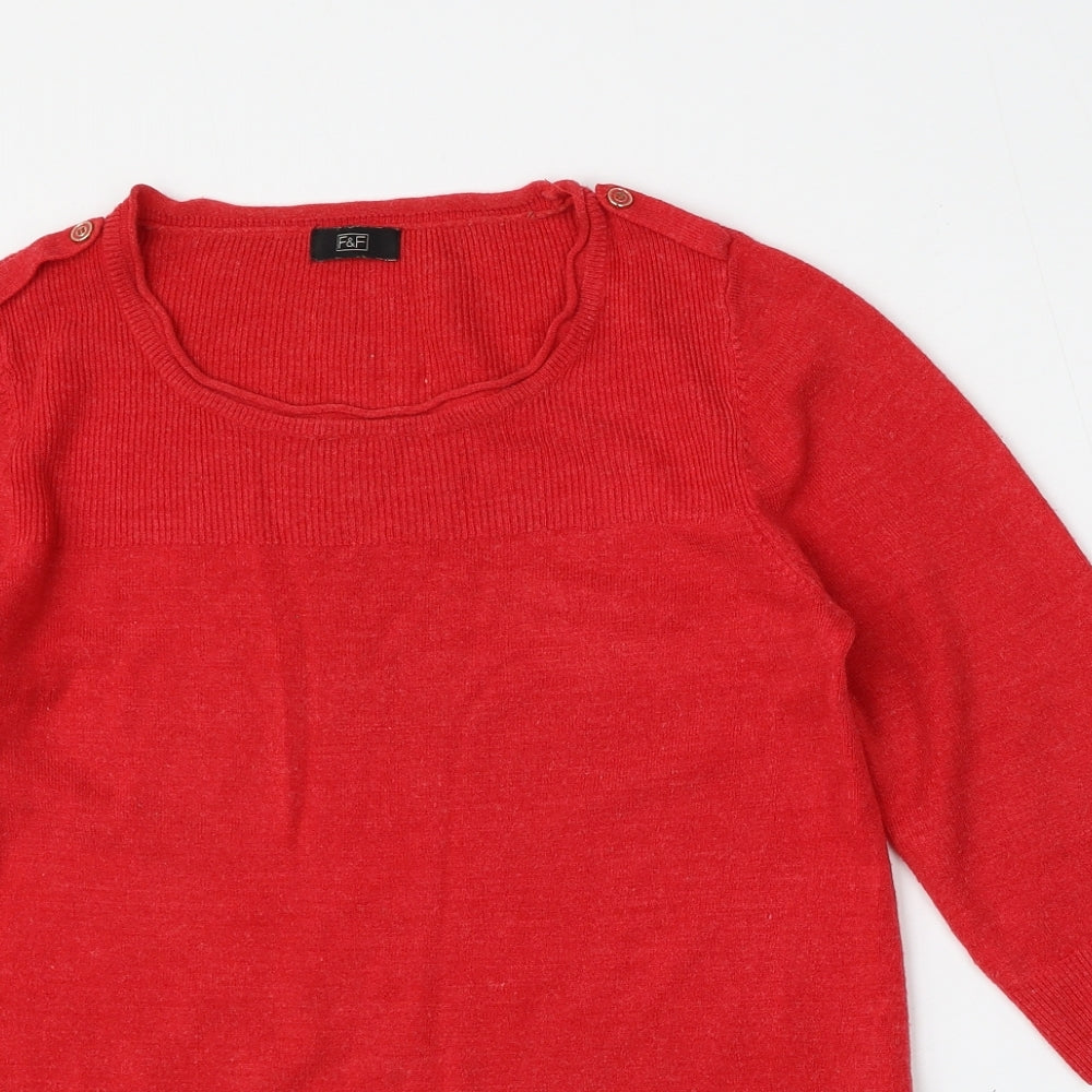 F&F Womens Red Round Neck  Polyester Pullover Jumper Size L
