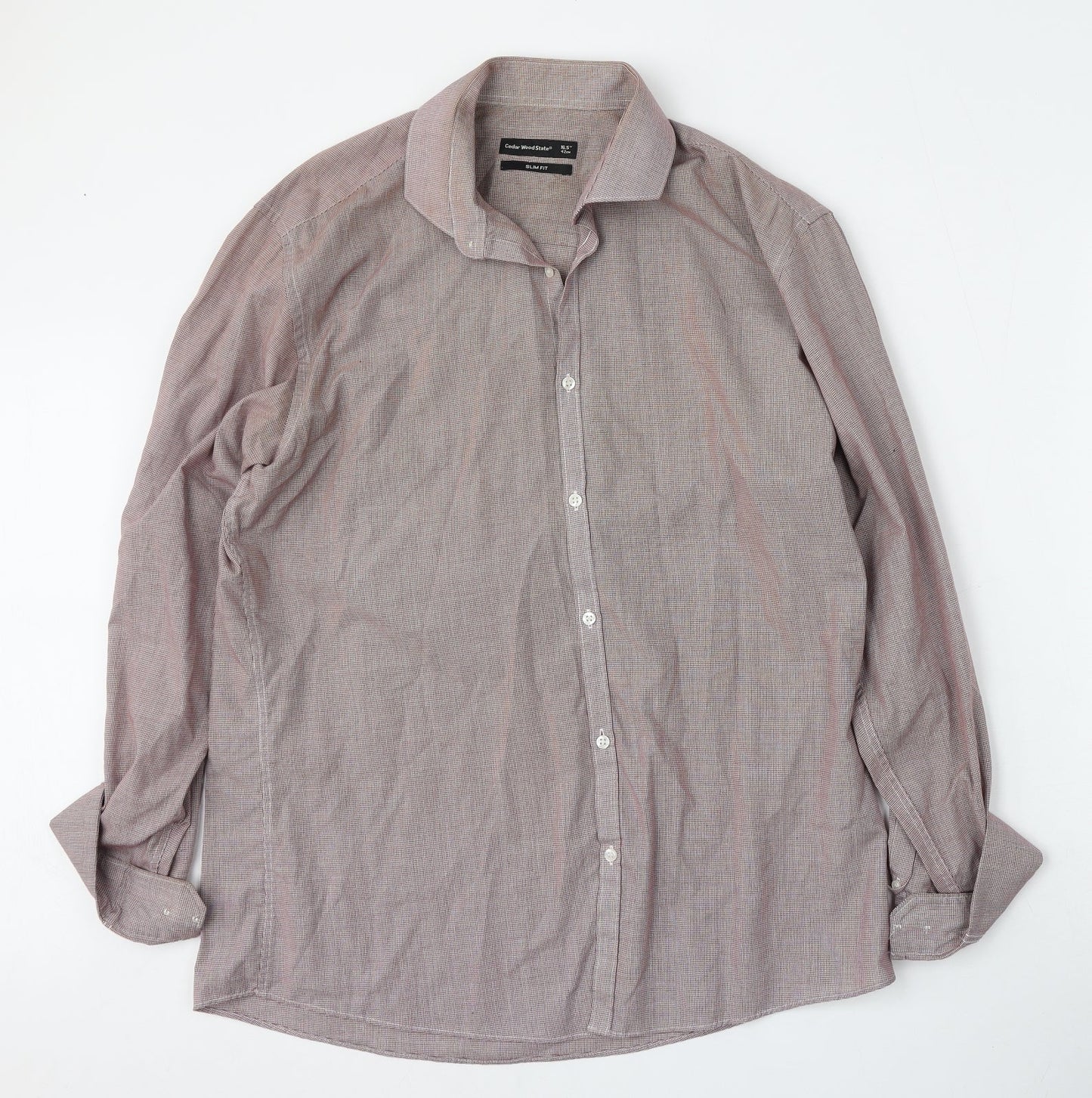 Mens UK Size 16.5 Cedar Wood State Red  Button-Up Long Sleeve Casual Shirt