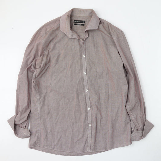 Mens UK Size 16.5 Cedar Wood State Red  Button-Up Long Sleeve Casual Shirt