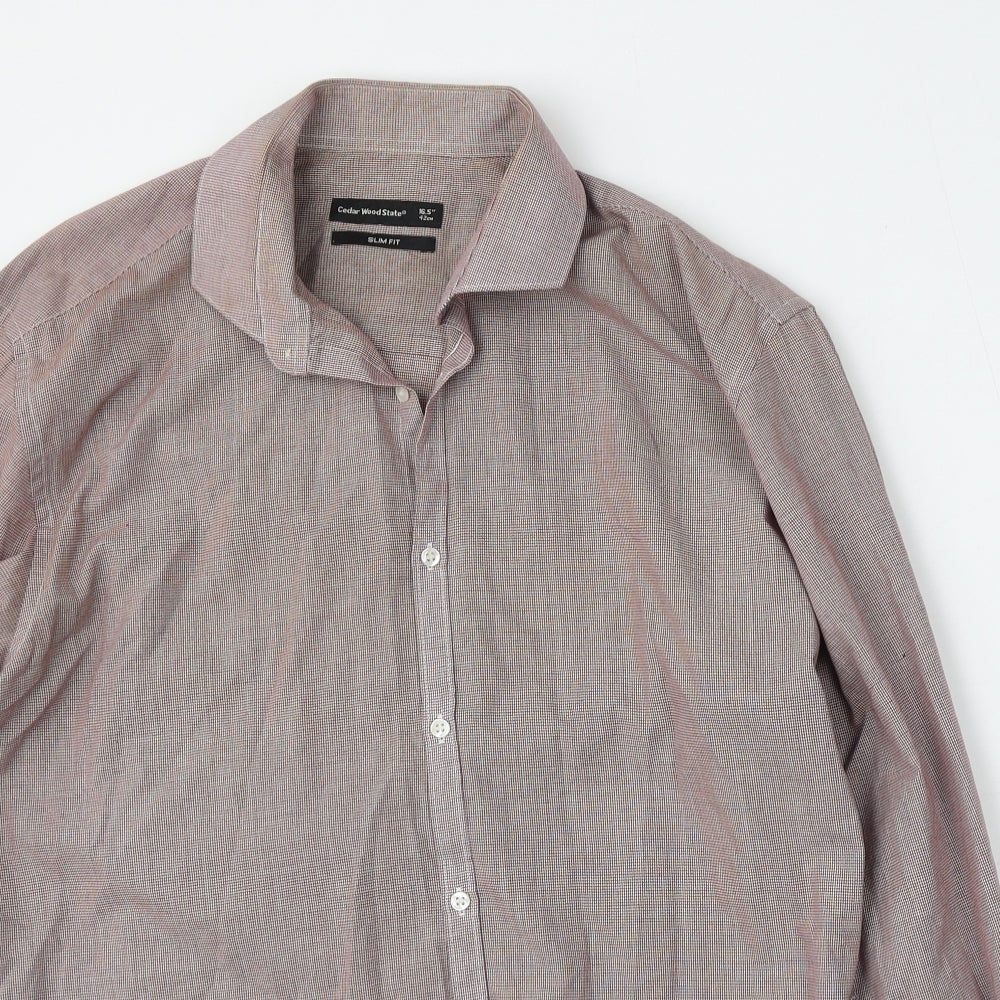 Mens UK Size 16.5 Cedar Wood State Red  Button-Up Long Sleeve Casual Shirt