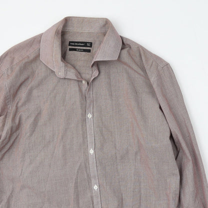 Mens UK Size 16.5 Cedar Wood State Red  Button-Up Long Sleeve Casual Shirt