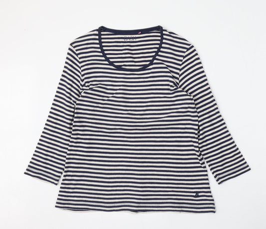 DASH Womens White Striped Polyester Basic T-Shirt Size M Round Neck