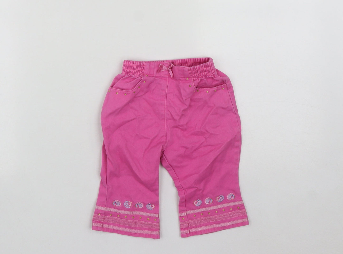 Adams Girls Pink Geometric Cotton Cropped Trousers Size 3-6 Months