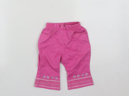 Adams Girls Pink Geometric Cotton Cropped Trousers Size 3-6 Months