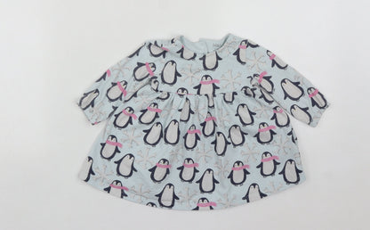 Marks and Spencer Girls Blue  Cotton Fit & Flare  Size 3-6 Months  Round Neck Snap - Penguins