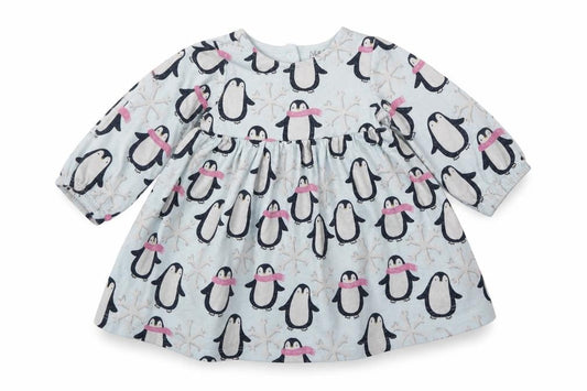 Marks and Spencer Girls Blue  Cotton Fit & Flare  Size 3-6 Months  Round Neck Snap - Penguins