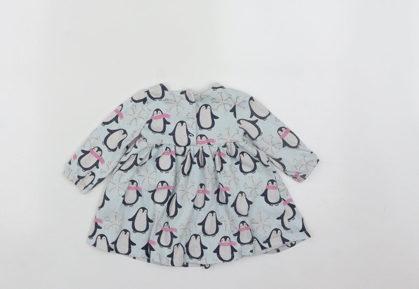 Marks and Spencer Girls Blue  Cotton Fit & Flare  Size 3-6 Months  Round Neck Snap - Penguins