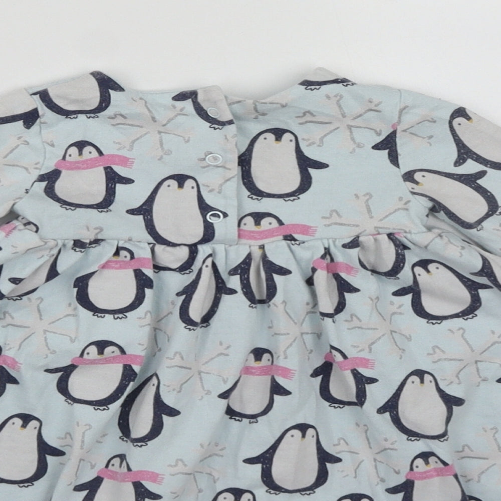 Marks and Spencer Girls Blue  Cotton Fit & Flare  Size 3-6 Months  Round Neck Snap - Penguins