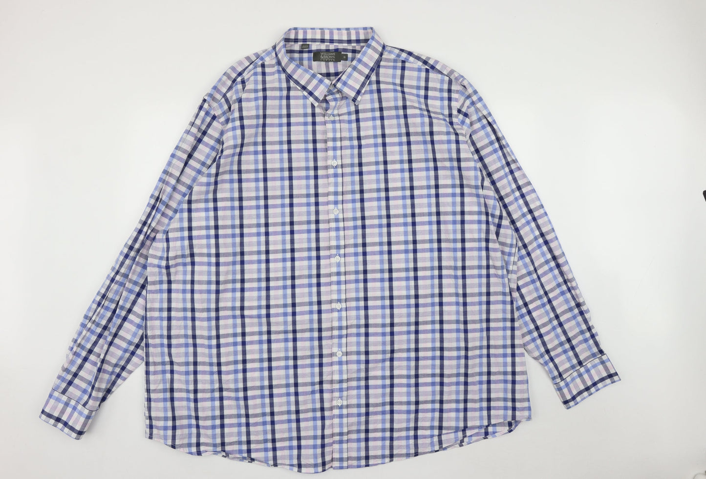 William & Brown Mens Blue Plaid Cotton  Button-Up Size XL Collared Buckle