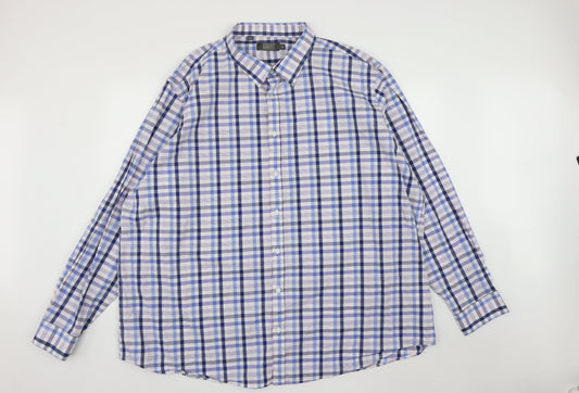 William & Brown Mens Blue Plaid Cotton  Button-Up Size XL Collared Buckle