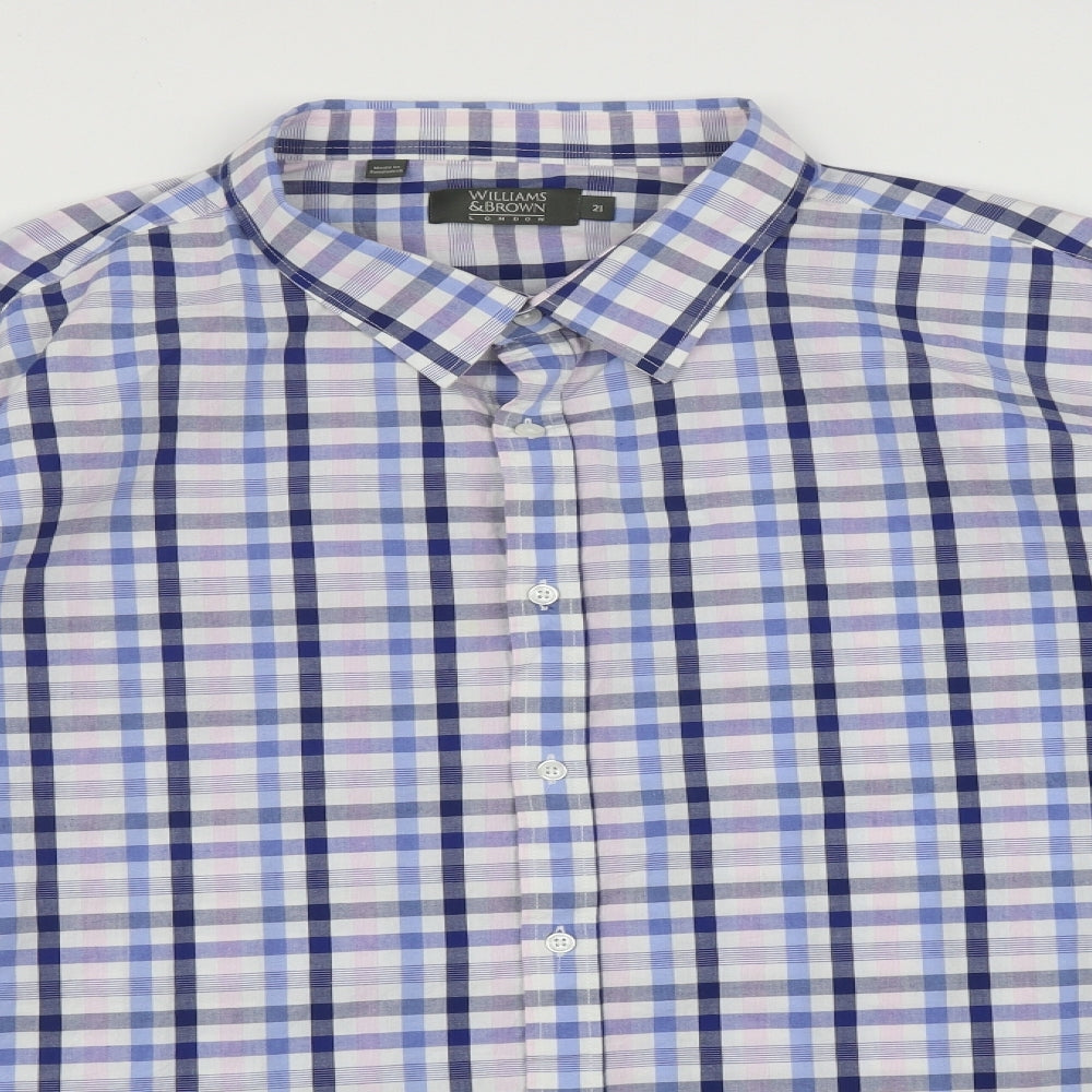 William & Brown Mens Blue Plaid Cotton  Button-Up Size XL Collared Buckle