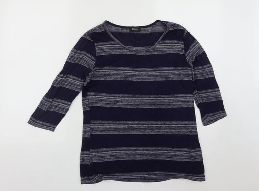 Klass Womens Blue Scoop Neck Striped Viscose Pullover Jumper Size M