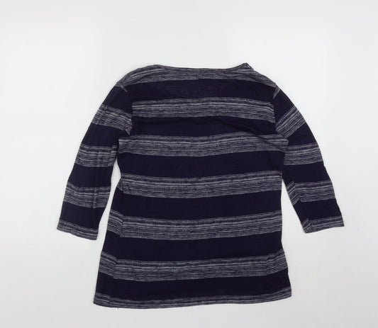 Klass Womens Blue Scoop Neck Striped Viscose Pullover Jumper Size M