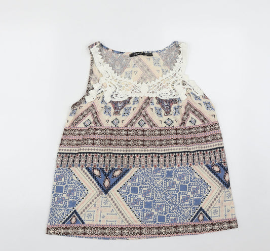 ESMARA Womens Multicoloured Geometric Cotton Basic Tank Size M Scoop Neck