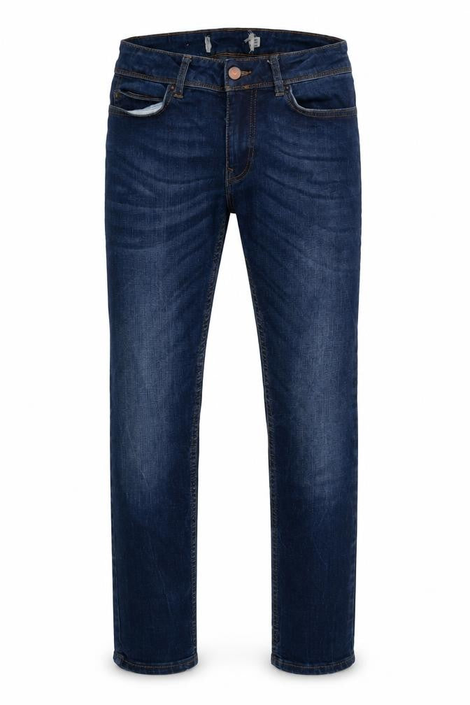 Front view of Preworn men’s blue cotton skinny jeans, size 28, in, 27-inch leg regular zip