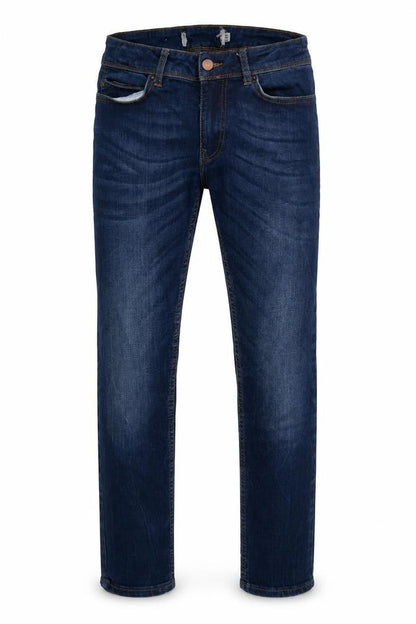 Front view of Preworn men’s blue cotton skinny jeans, size 28, in, 27-inch leg regular zip