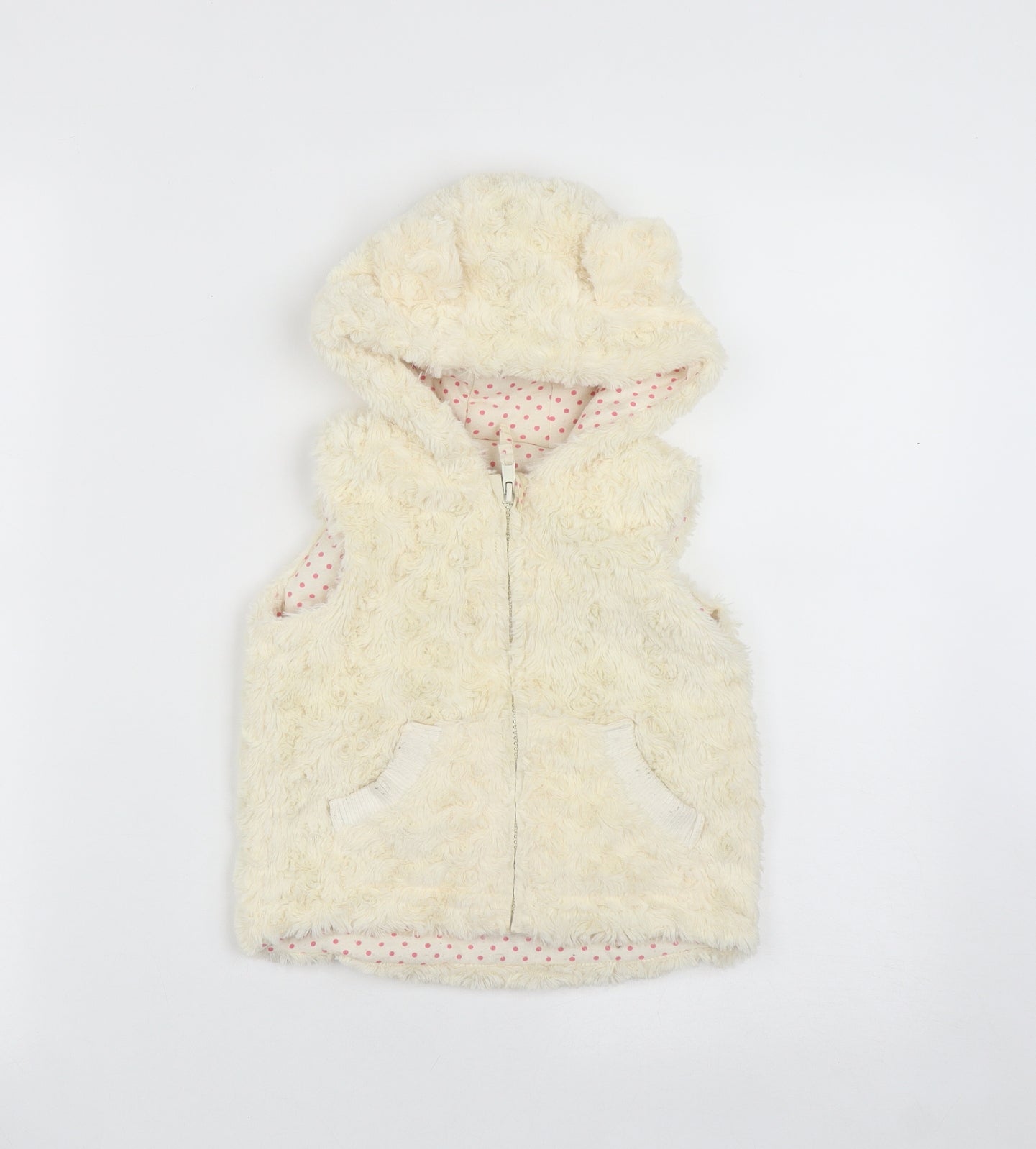 Nutmeg Girls White   Gilet Waistcoat Size 2 Years  Zip - Ear Hood