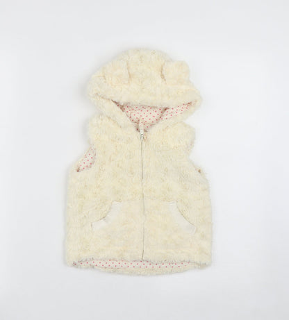 Nutmeg Girls White   Gilet Waistcoat Size 2 Years  Zip - Ear Hood
