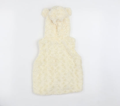 Nutmeg Girls White   Gilet Waistcoat Size 2 Years  Zip - Ear Hood