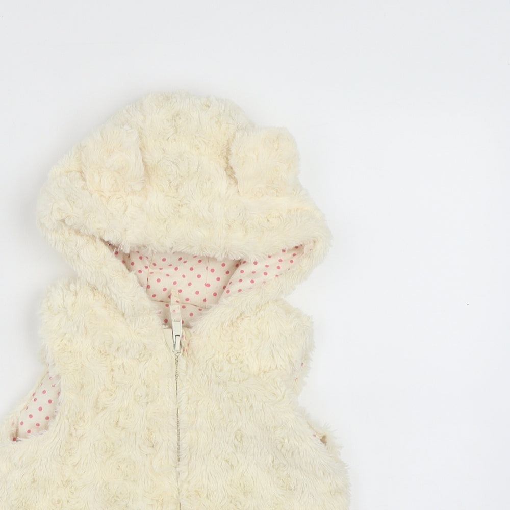 Nutmeg Girls White   Gilet Waistcoat Size 2 Years  Zip - Ear Hood