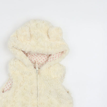 Nutmeg Girls White   Gilet Waistcoat Size 2 Years  Zip - Ear Hood