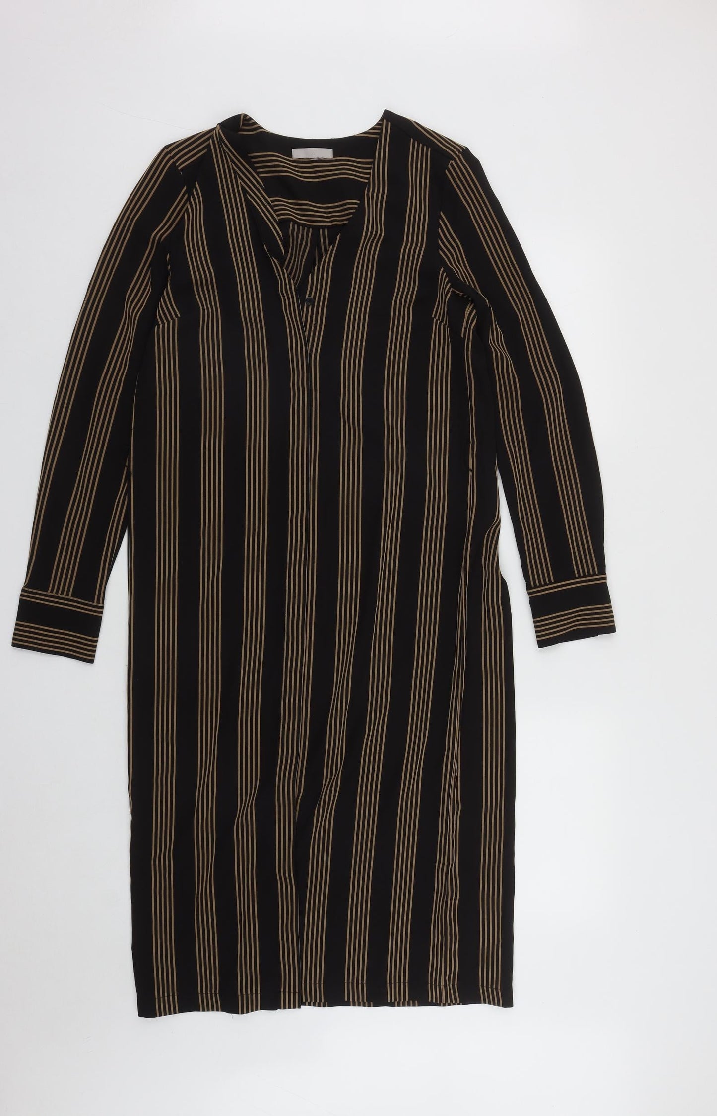 H&M Womens Brown Striped Polyester A-Line  Size 8  V-Neck Button
