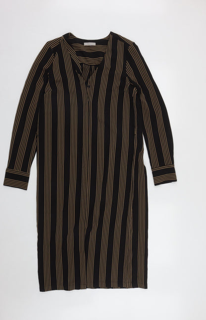 H&M Womens Brown Striped Polyester A-Line  Size 8  V-Neck Button