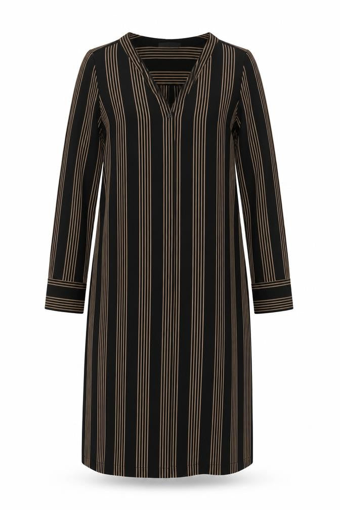 H&M Womens Brown Striped Polyester A-Line  Size 8  V-Neck Button