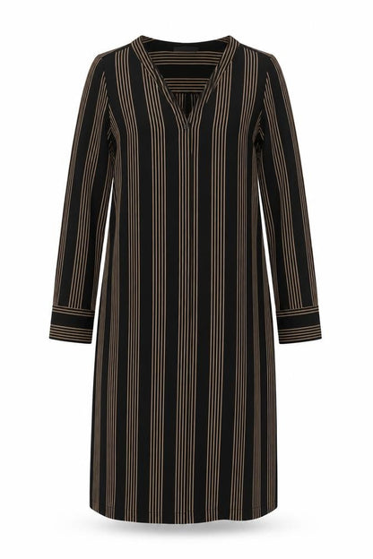H&M Womens Brown Striped Polyester A-Line  Size 8  V-Neck Button