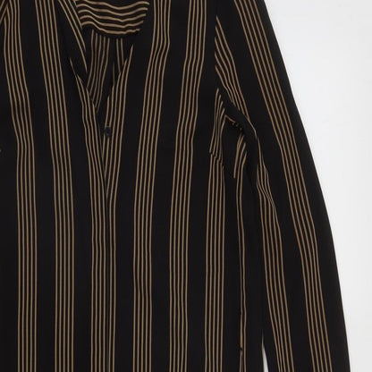 H&M Womens Brown Striped Polyester A-Line  Size 8  V-Neck Button