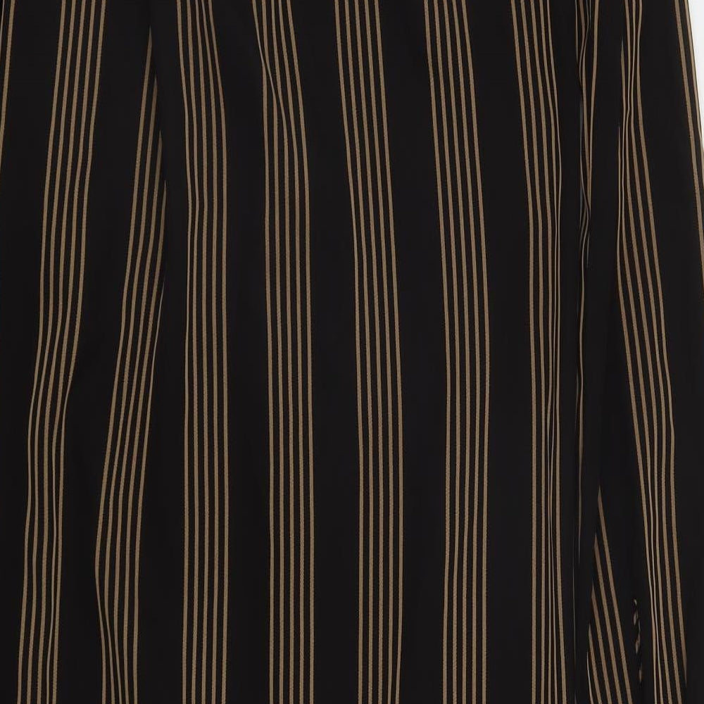H&M Womens Brown Striped Polyester A-Line  Size 8  V-Neck Button